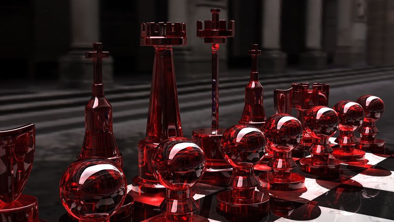 Red glass chess set