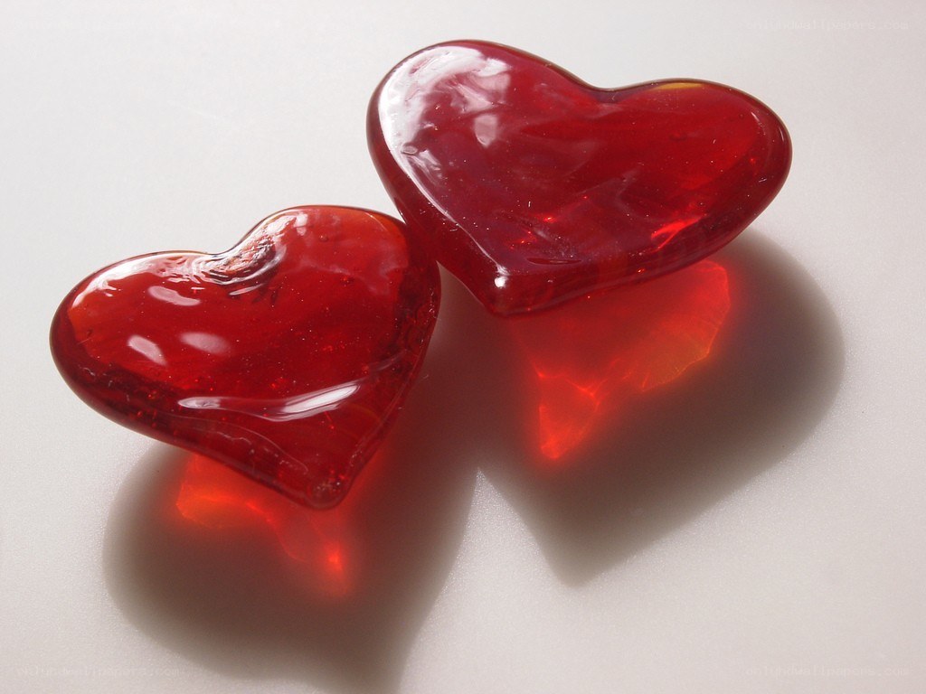Red glass heart shapes