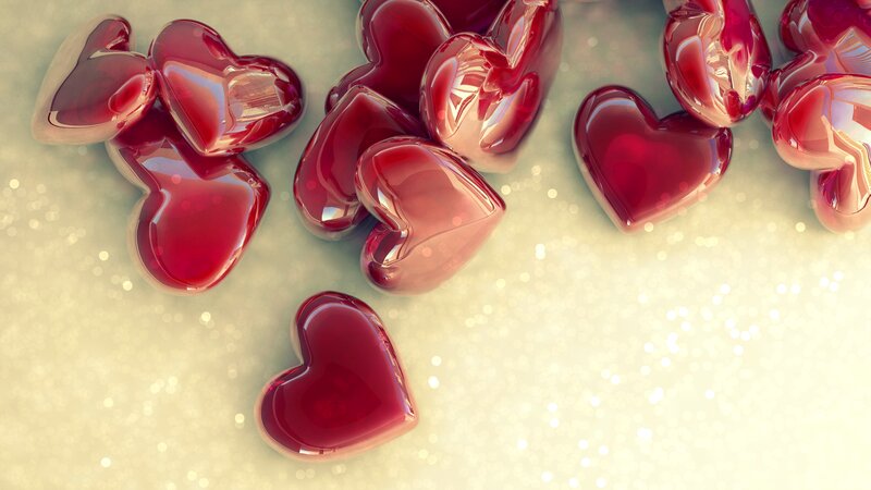 Red Glass Hearts — Romantic, 3d Render
