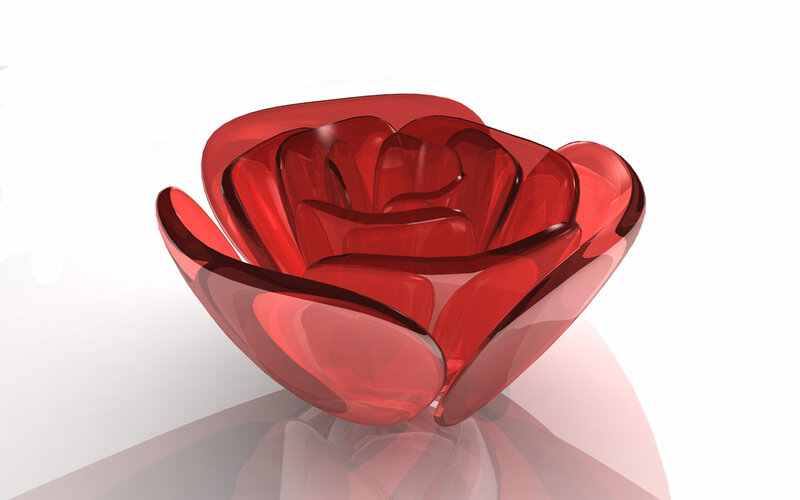 red glass rose sculpture