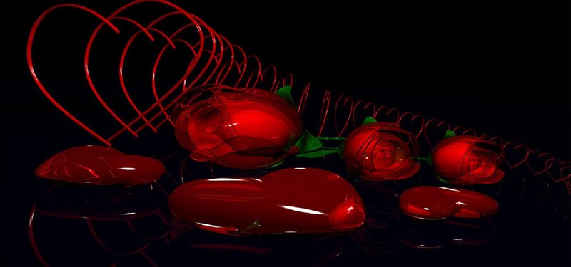 Red Glass Roses and Hearts
