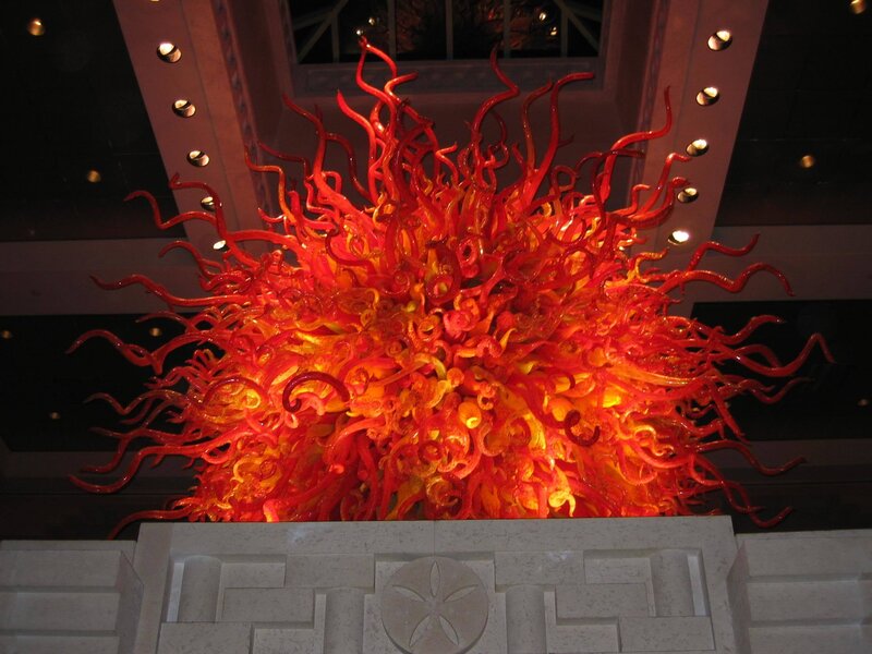 Red glass sculpture installation