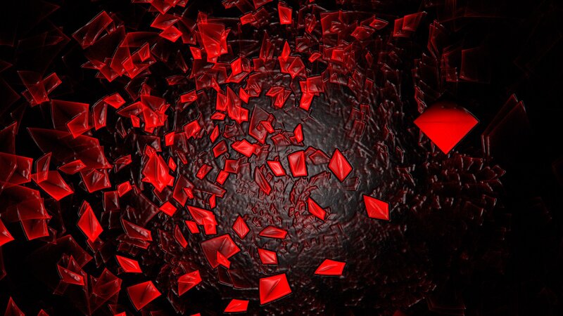 Red glass shards explosion