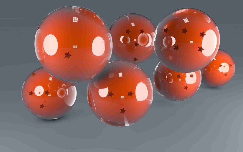 Red glass spheres with stars