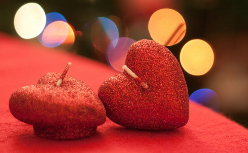 Red Glitter Heart Candles