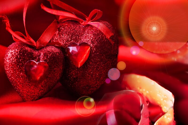 Red Glitter Hearts — Romantic, Digital Art