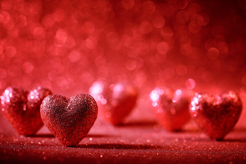 Red Glitter Hearts — Romantic, Photograph, Bokeh
