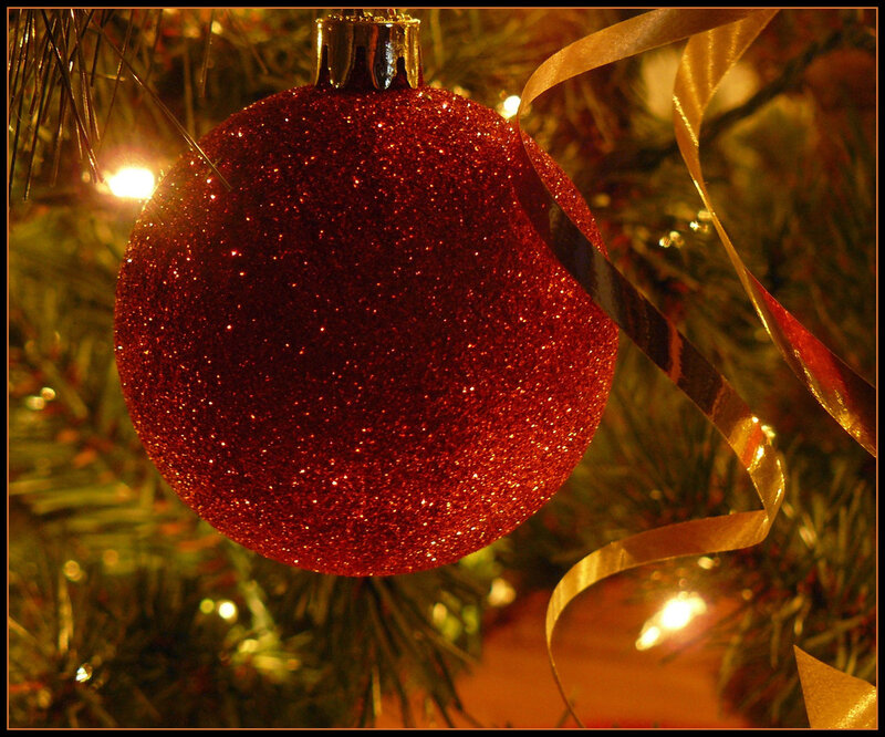 Red Glitter Ornament — Festive, Night