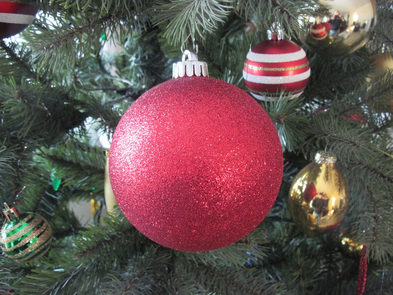 Red Glitter Ornament — Festive, Winter, Photograph, Christmas Tree