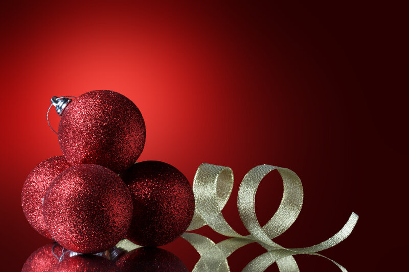 Red Glitter Ornaments — Festive, Photograph, Ribbon