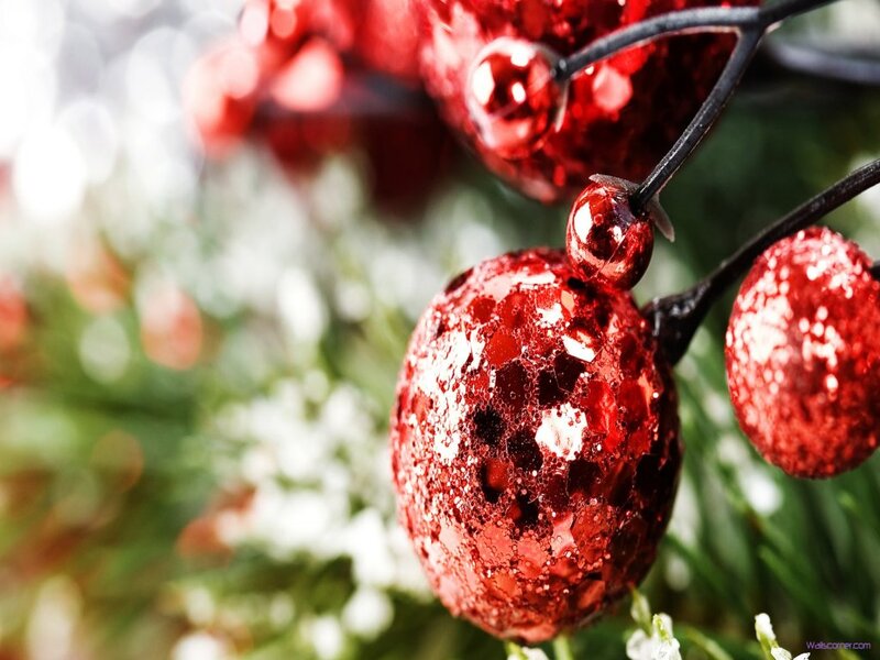 Red Glitter Ornaments — Festive, Winter, Photograph