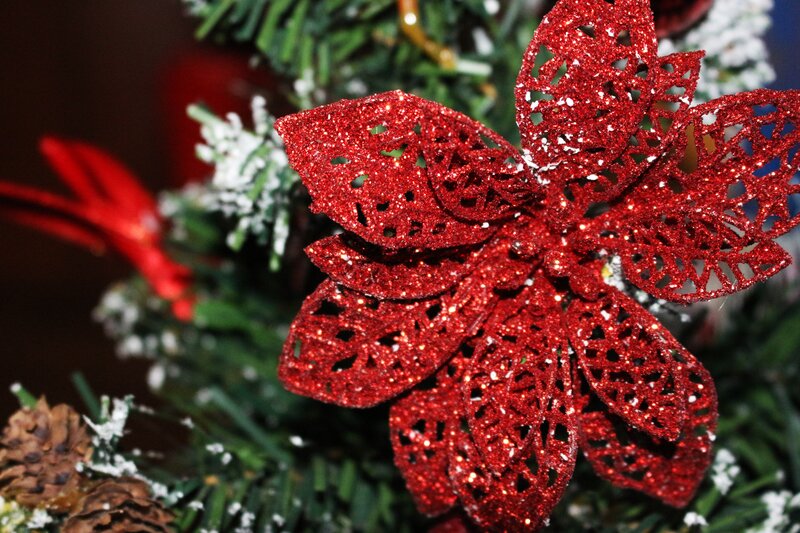 red glitter poinsettia ornament