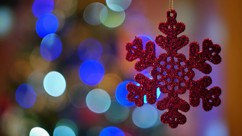 Red Glitter Snowflake Ornament — Festive