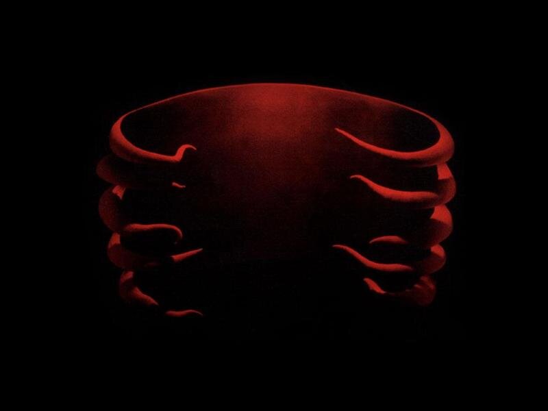 Red glowing crab sculpture