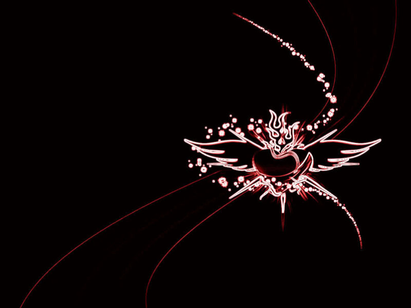 red glowing heart with wings
