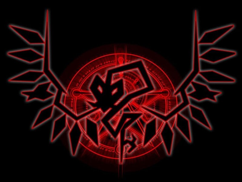 red glowing symbol with wings