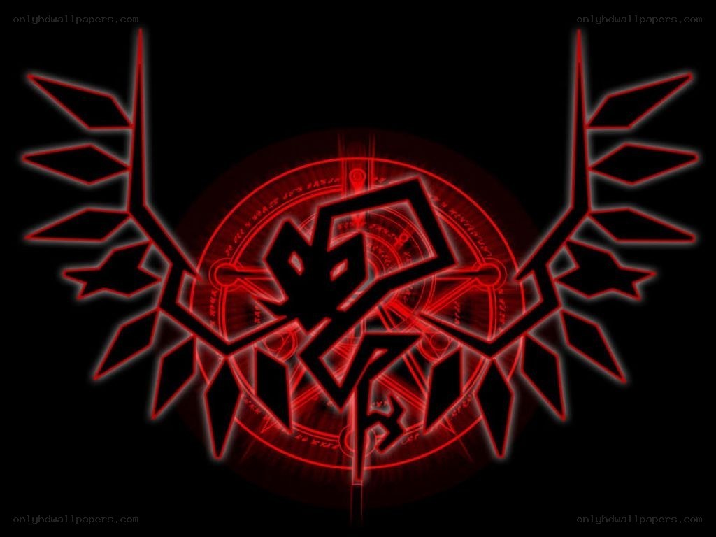 red glowing symbol with wings