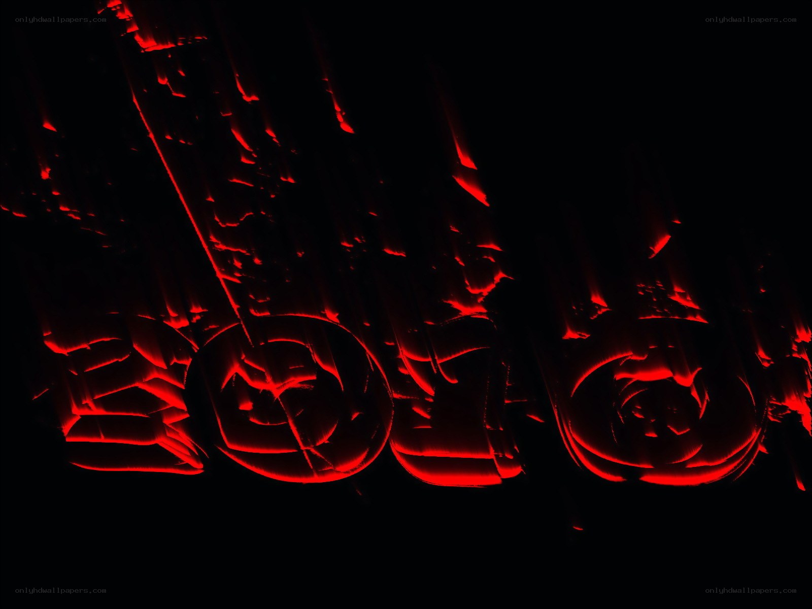 red glowing text on black background