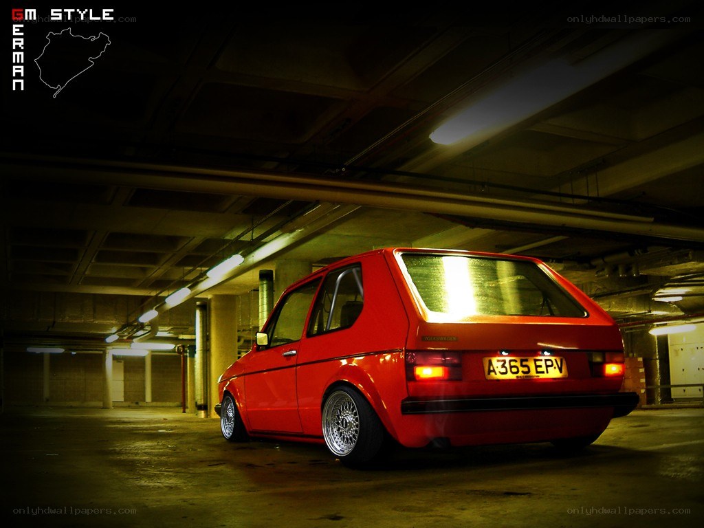 Red Golf in parking garage
