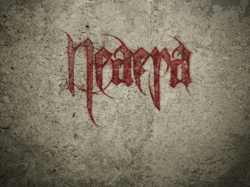 red gothic text on concrete wall