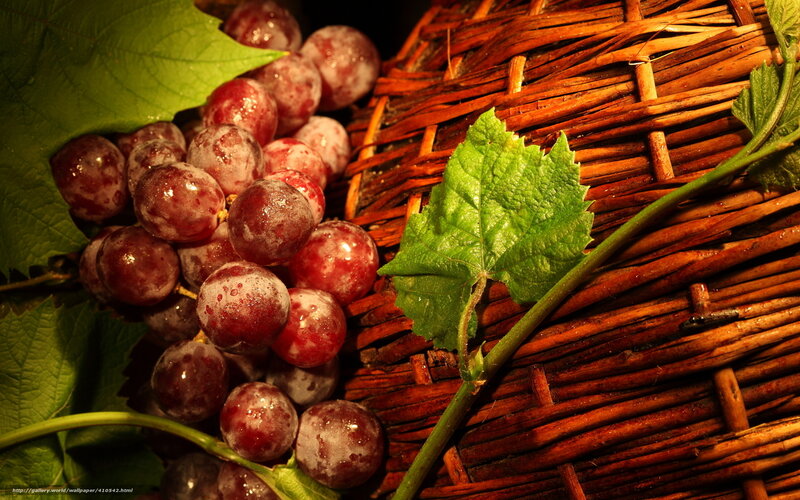 Red Grapes in Basket — Green
