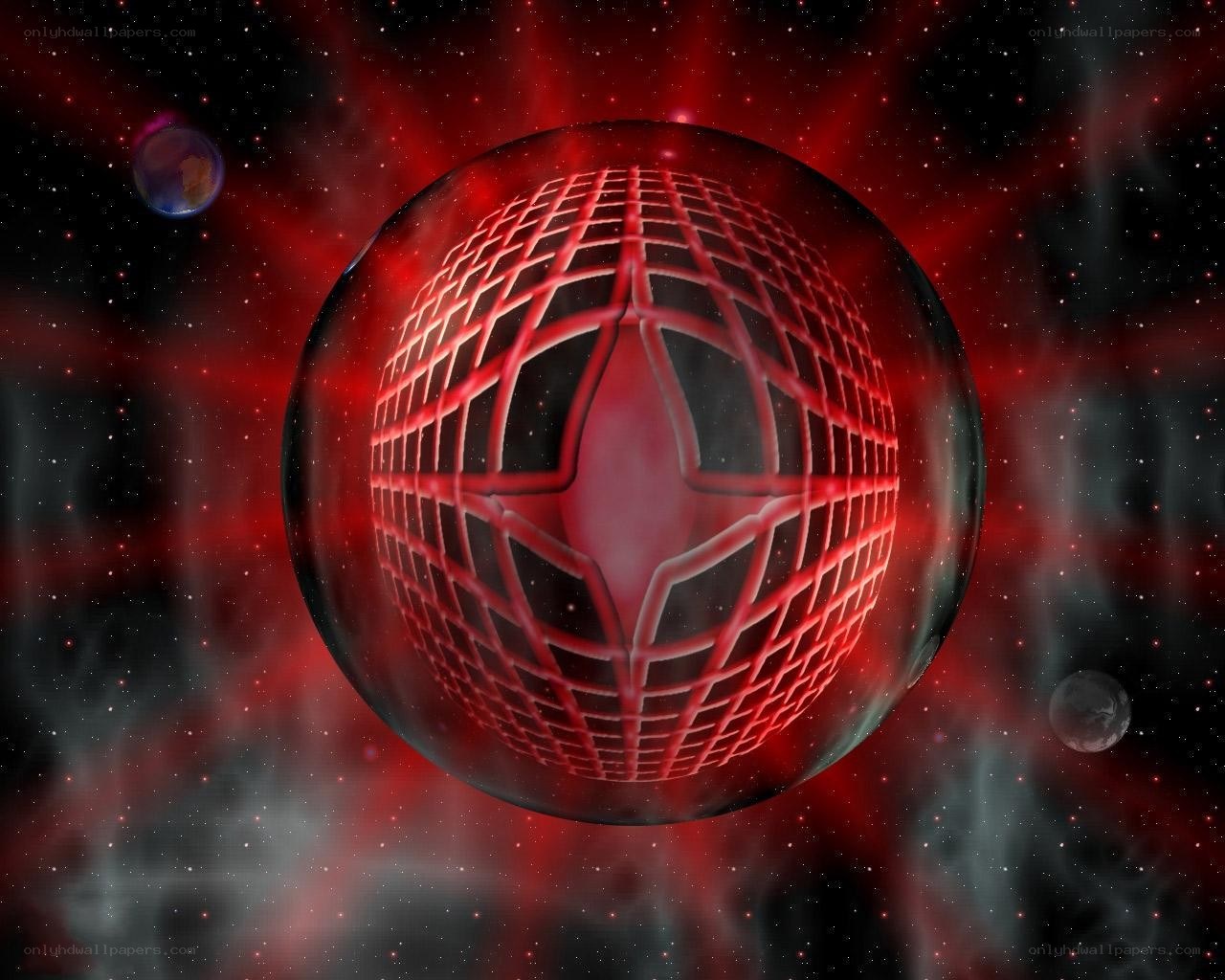 red grid sphere in space