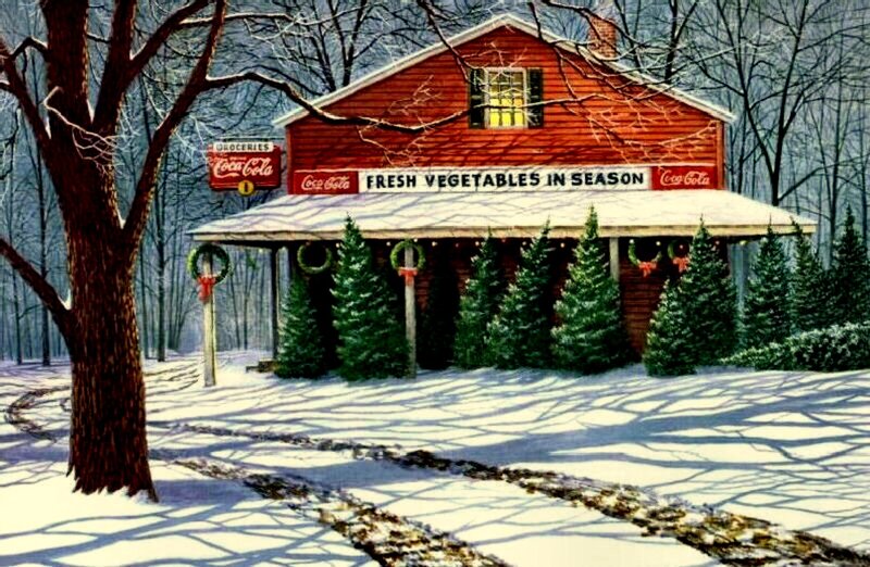 Red Grocery Store in Snow