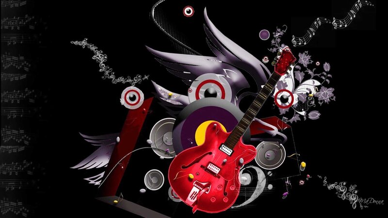 Red guitar music art