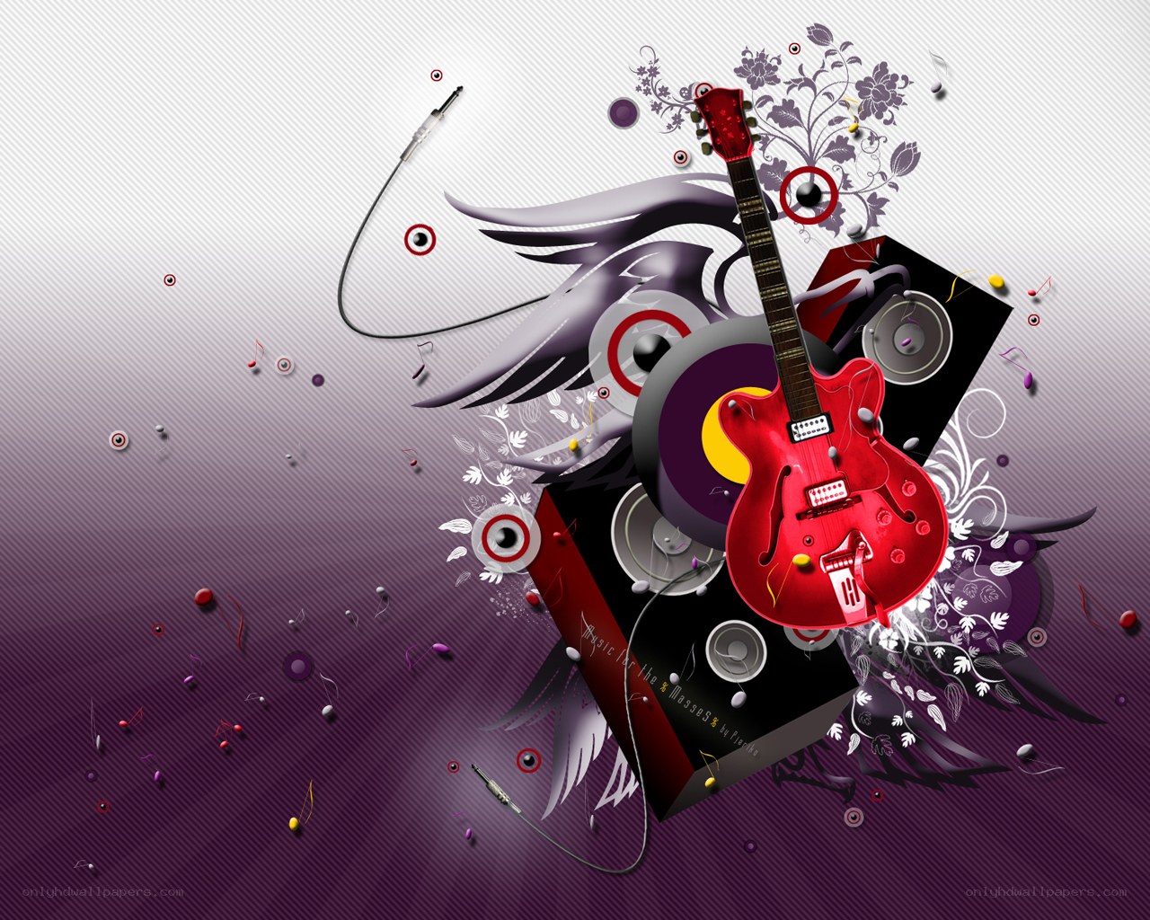 Red guitar music collage