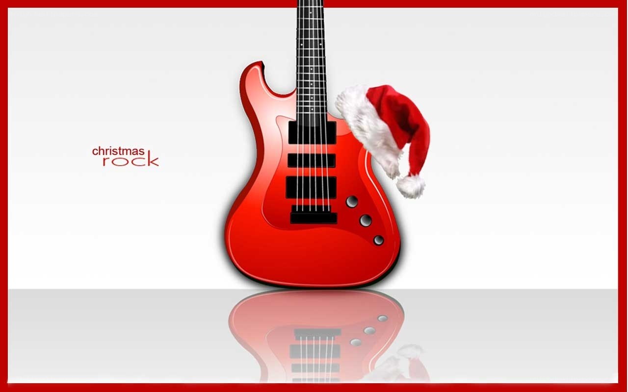 red guitar with santa hat