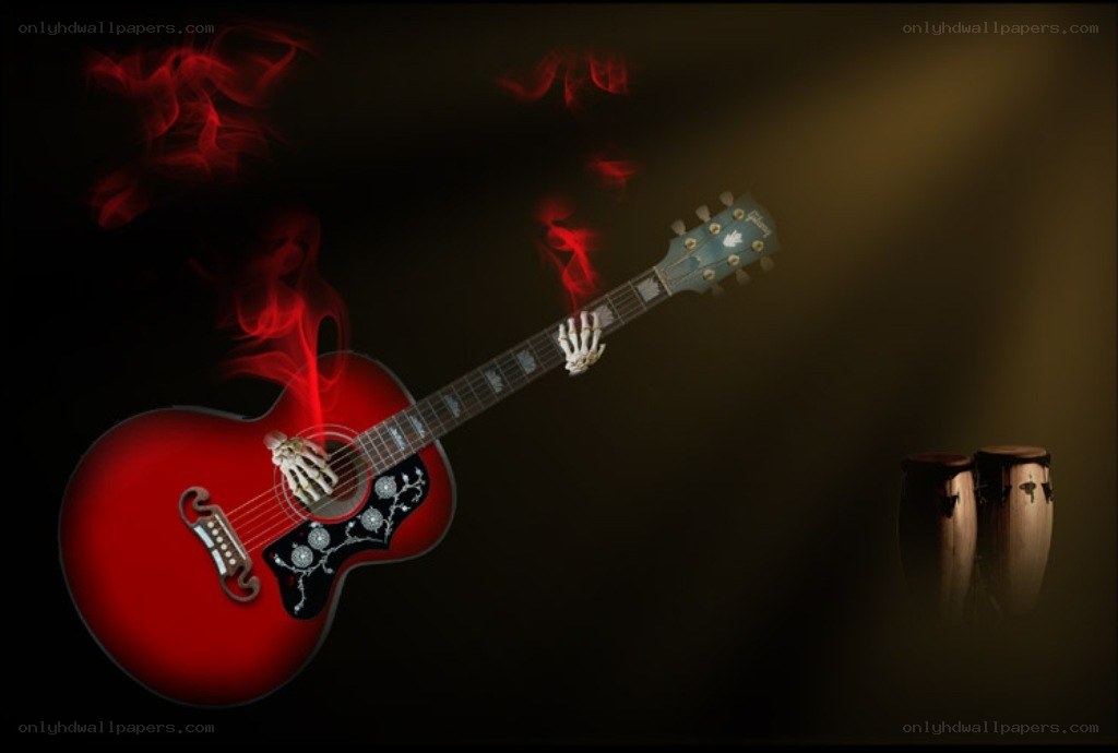 Red guitar with skeletal hands