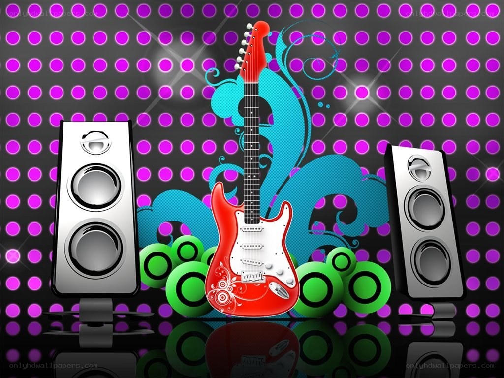 Red guitar with speakers