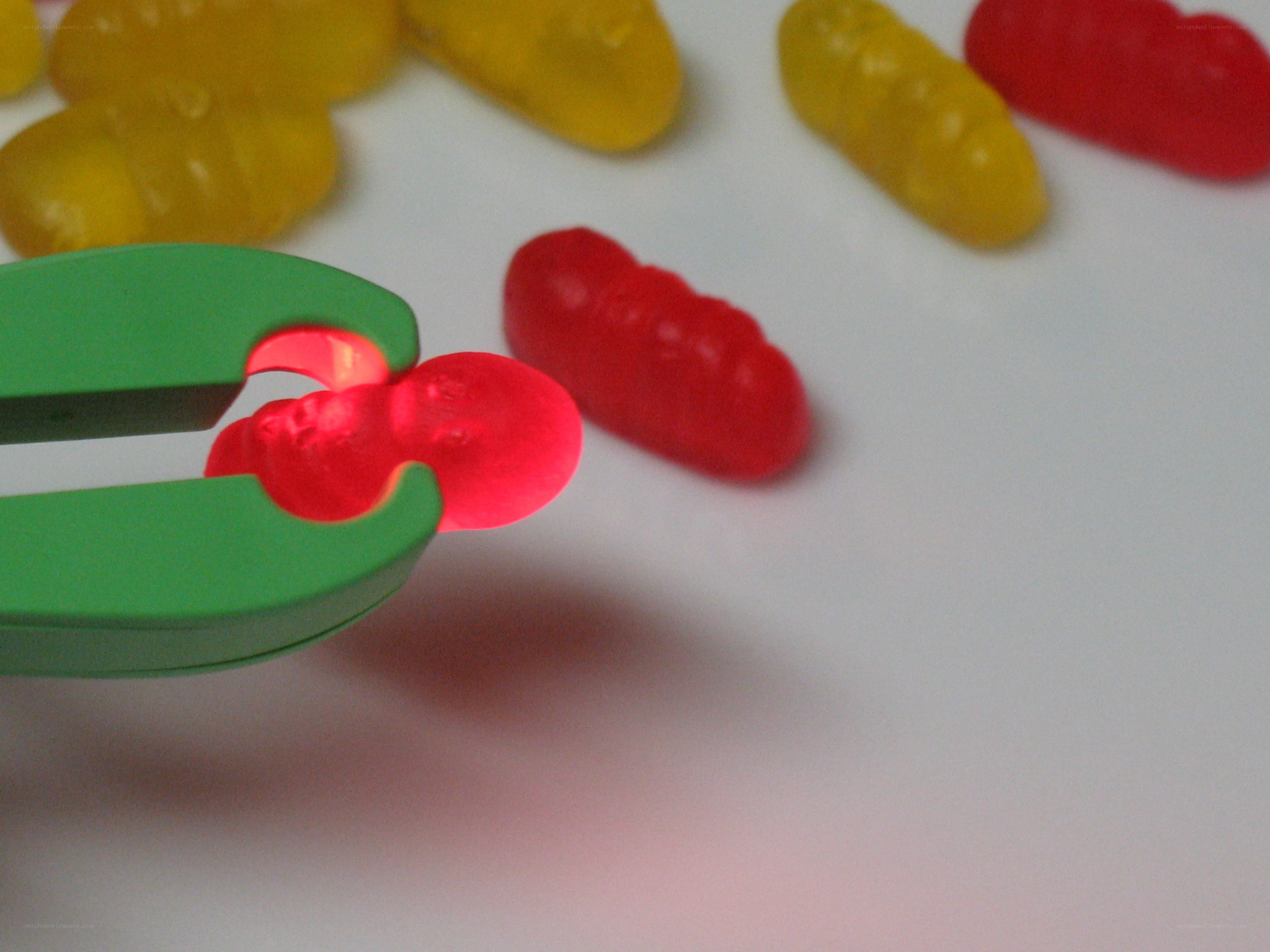 red gummy worm being picked up