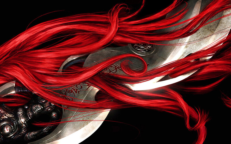 Red hair and ornate sword