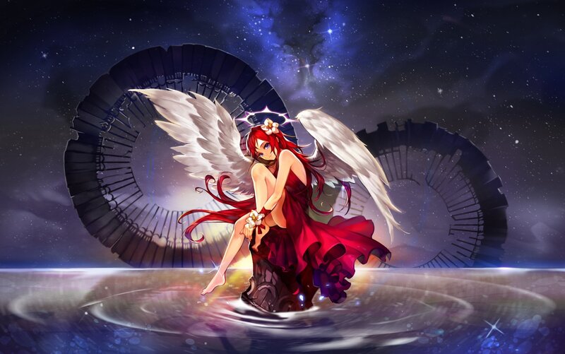 Red-haired Angel Girl — Red, Dramatic, Night, Digital Art
