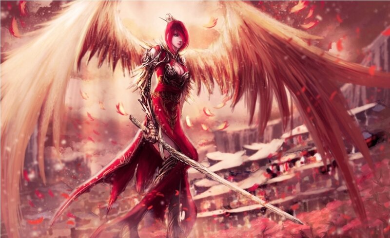 Red-haired Angel Warrior — Red, Dramatic