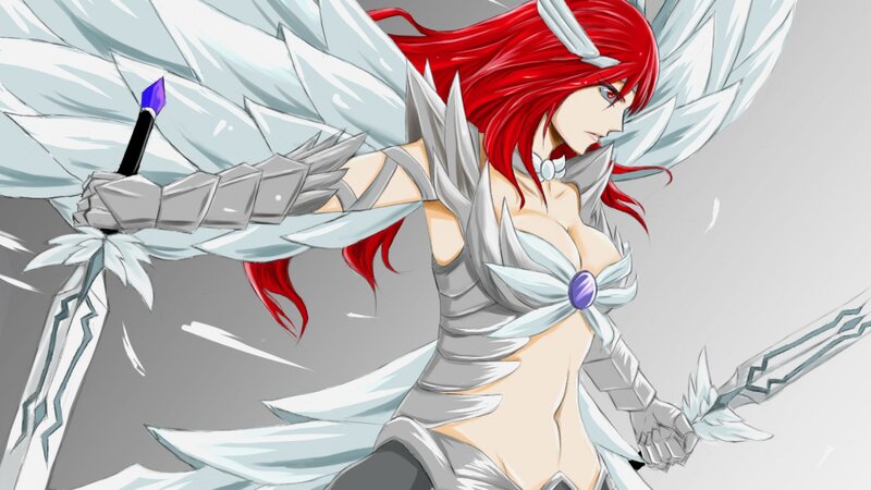 Red-haired Angel Warrior — White, Dramatic, Digital Art