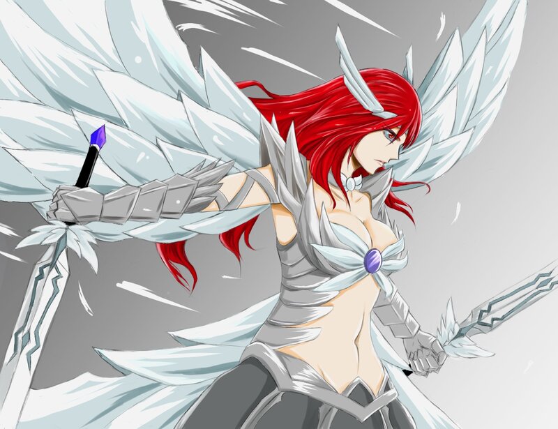 Red-haired Angel Warrior — White, Dramatic