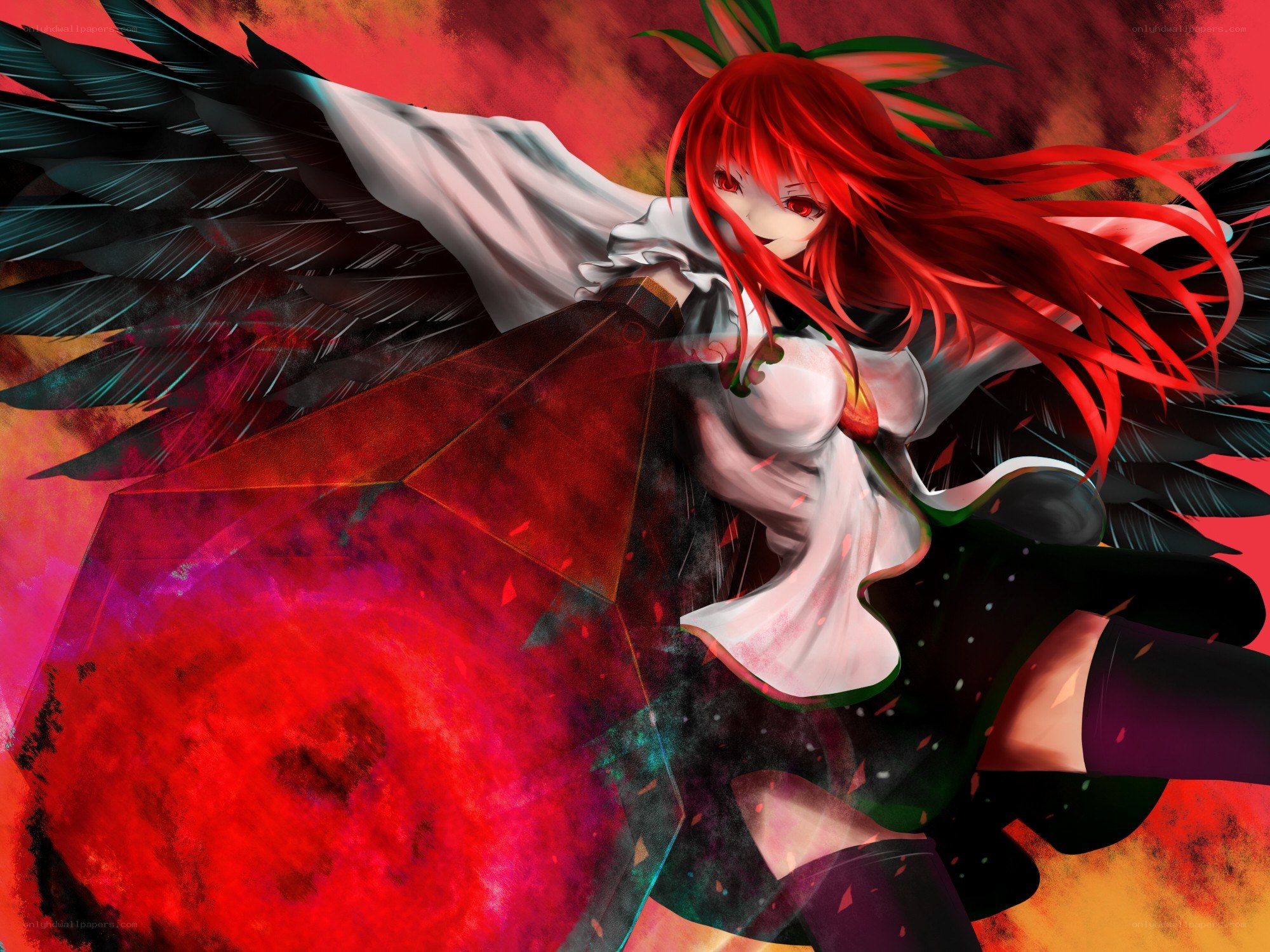 Red-haired angel with black wings