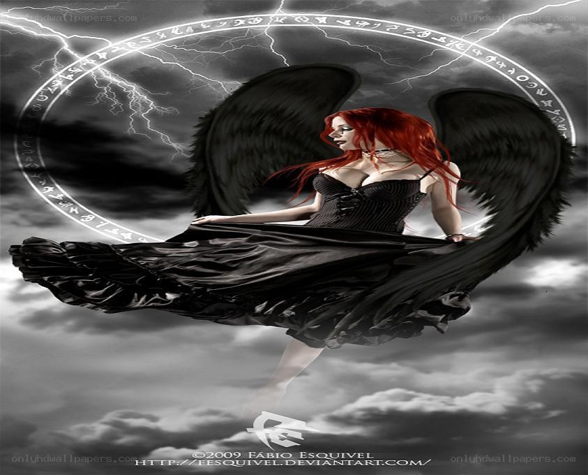 Red-haired angel with black wings