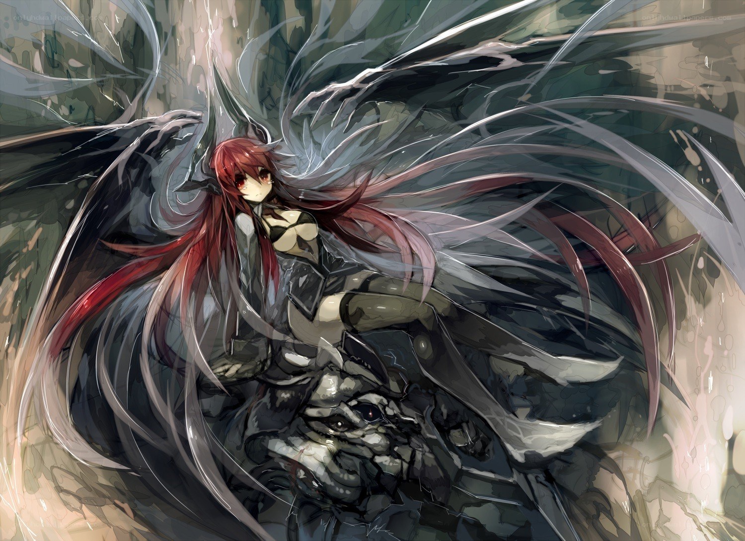 red-haired angel with dark wings