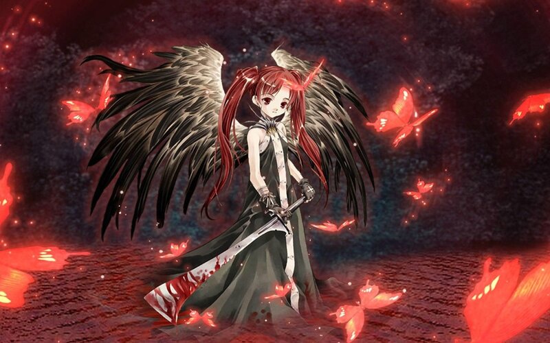 Red-haired Angel with Sword — Black, Dramatic