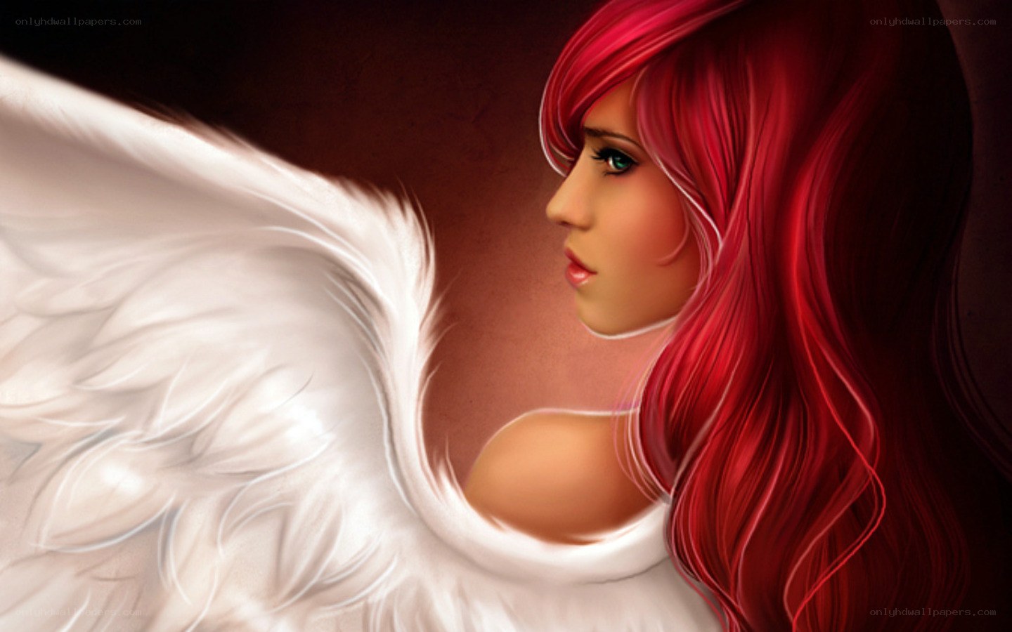 red-haired angel with white wings