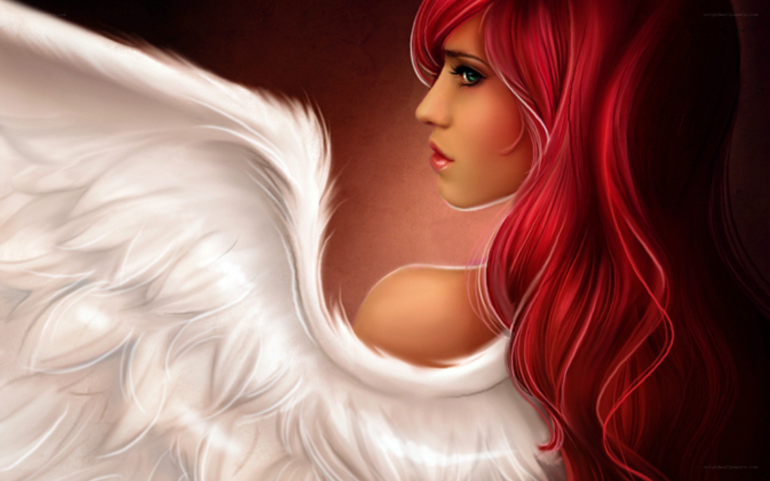 red-haired angel with white wings