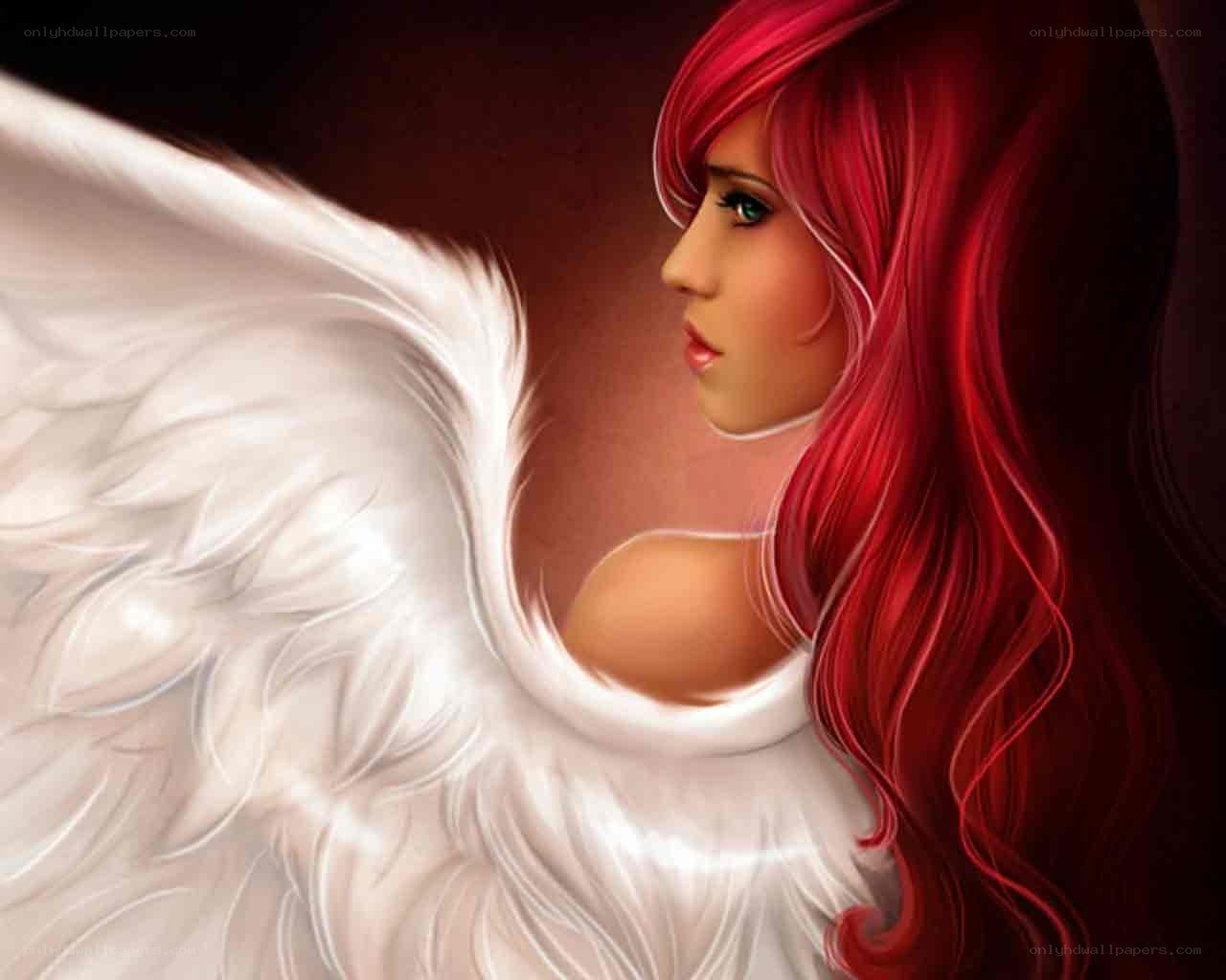 Red-haired angel with white wings