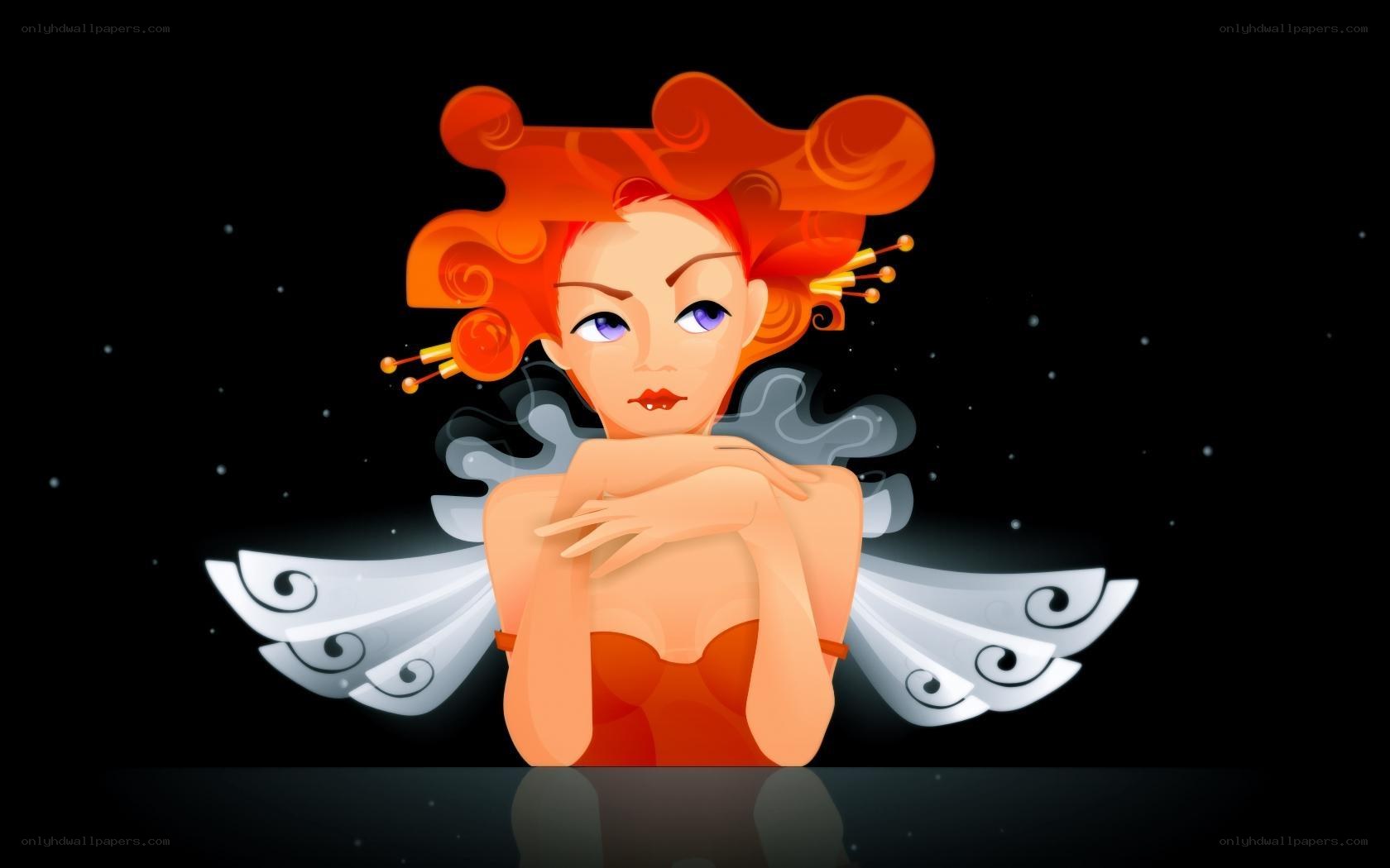 red-haired angel with wings