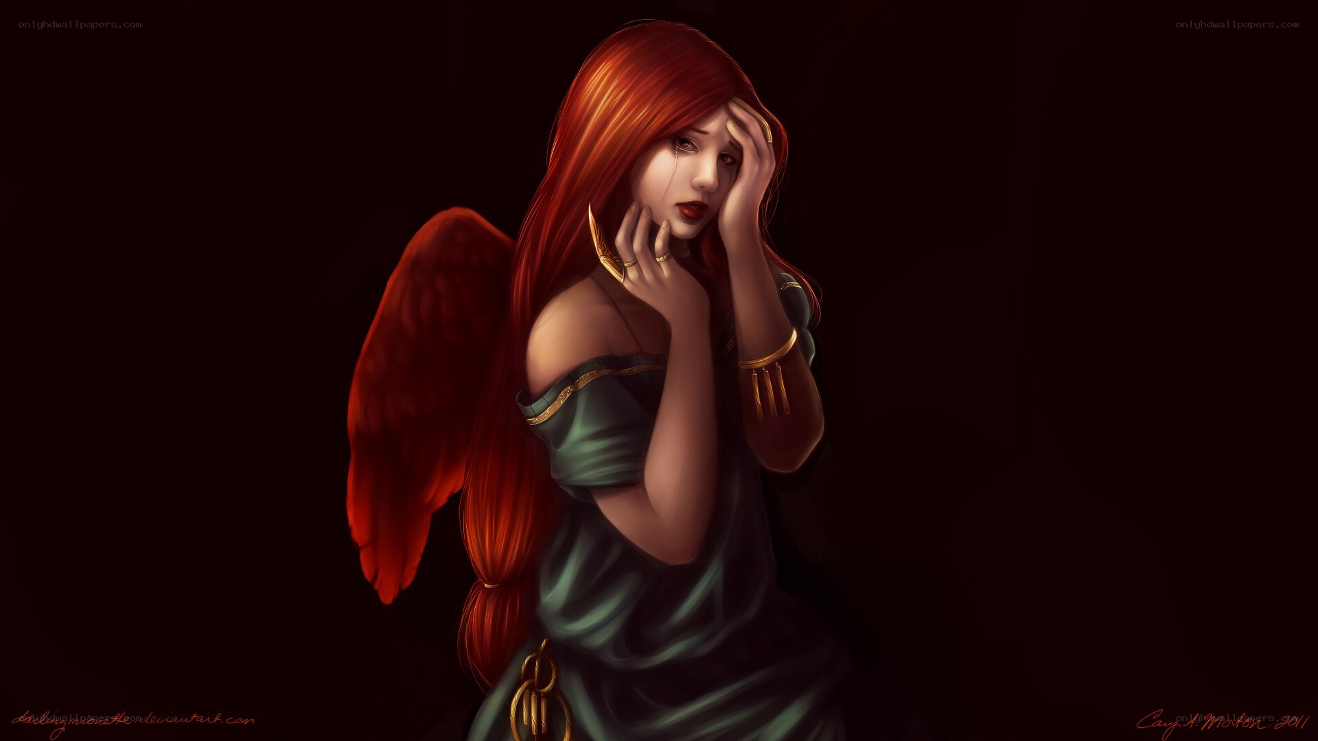 Red-haired angel with wings