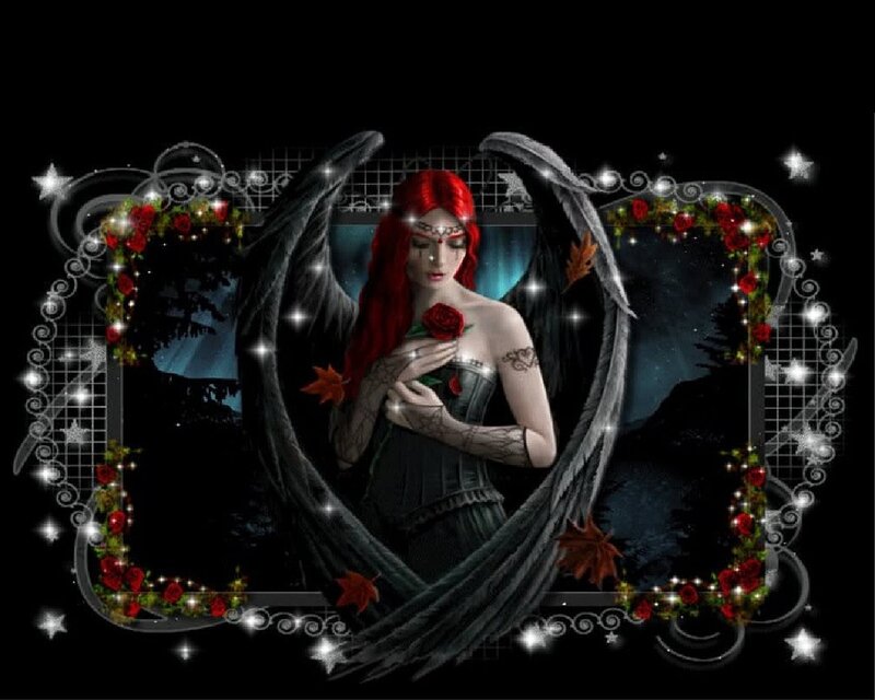 Red-haired Angel with Wings — Black, Dramatic, Night