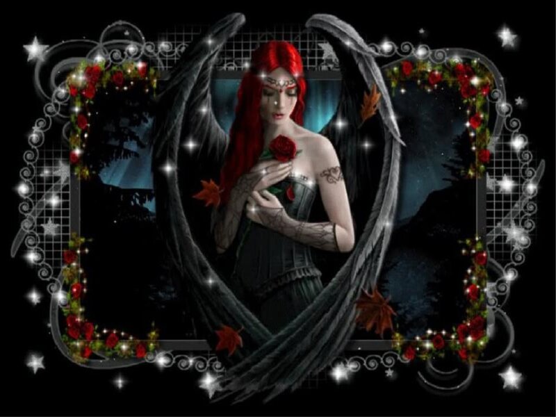 Red-haired Angel with Wings — Black, Dramatic