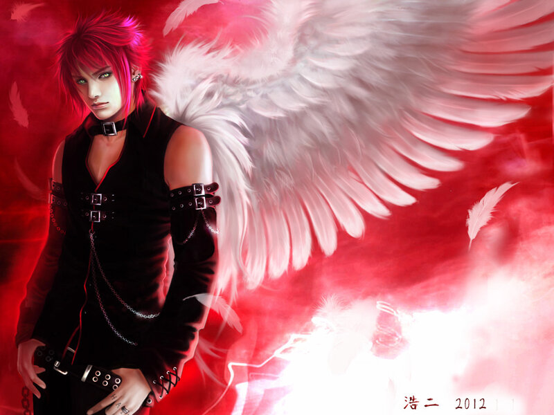 Red-haired Angel with Wings — Red, Dramatic, Digital Art, Chains